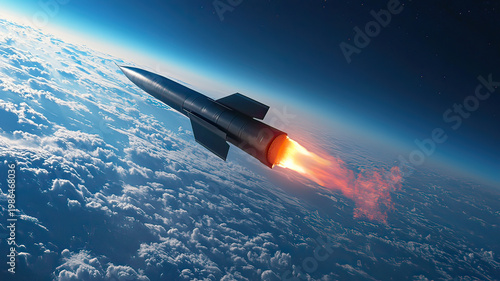 Ultra fast hypersonic aircraft streaking across upper atmosphere 