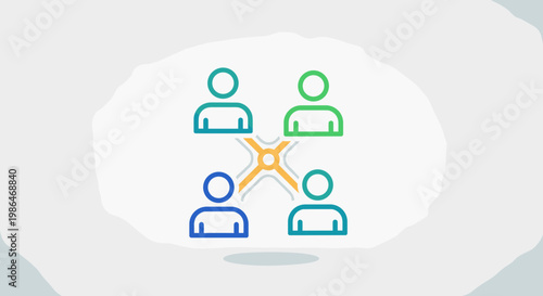 Four people connected in a network or team collaboration.