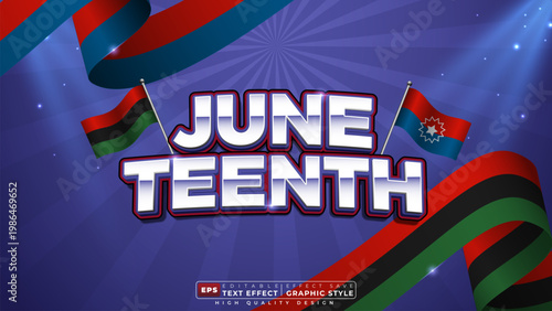 Editable 3d text effect juneteenth with flag for banner and template design