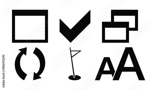 Minimal Black Interface Icons Set with Checkmark Square Copy Refresh Upload Flag Typography Symbols