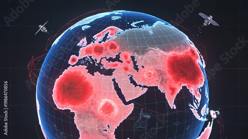 Global Cyber Attack Spreads Across Earth Map With Red Warning Zones and Escalating Digital Chaos