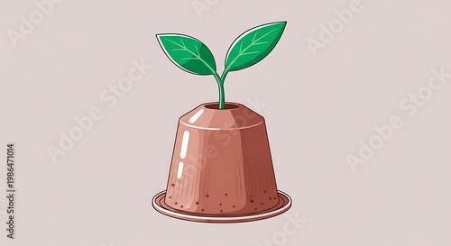 Sprouting plant in terracotta pot on pink background