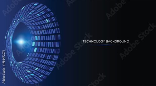 Futuristic glowing blue tunnel: a grid of geometric squares simulating big data technology. Luminous structure evokes infinite digital flows, for IT, fintech, AI visuals, analytics, high-tech sci-fi
