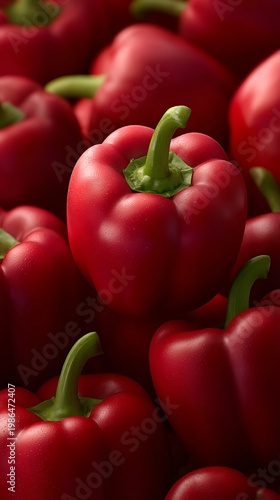 Fresh red bell peppers stacked together in a vibrant display of healthy eating and culinary delights