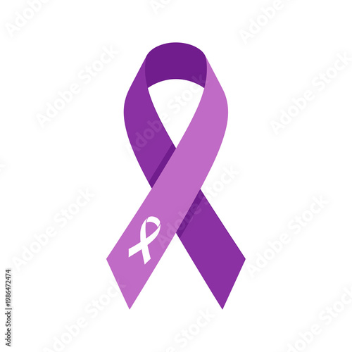 Purple Awareness Ribbon Featuring a Small White Ribbon Icon Symbolizing Lupus Support and Chronic Illness Advocacy, Isolated on a Plain White Background Graphic Illustration.