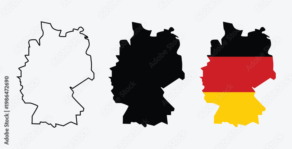 Fototapeta premium Germany map outline, black silhouette, and flag design