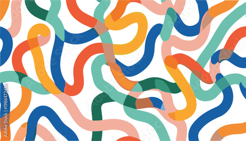 Abstract colorful wavy pattern with fluid shapes, modern geometric background with overlapping curves for trendy design