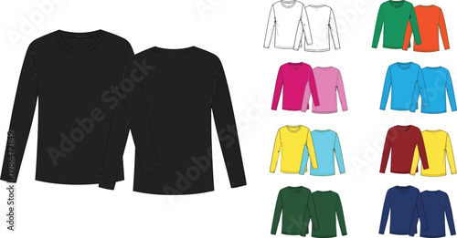 Assortment of long sleeve t-shirts in different colors with multi color with crew neck