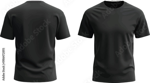 Front and back view of blank black t-shirt mockup with t shirt