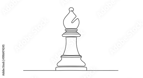 Single Line Drawing of a Chess Bishop Piece on White Background