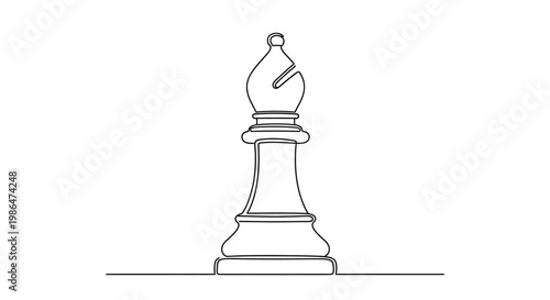 Single line drawing of a chess bishop piece on a white background.