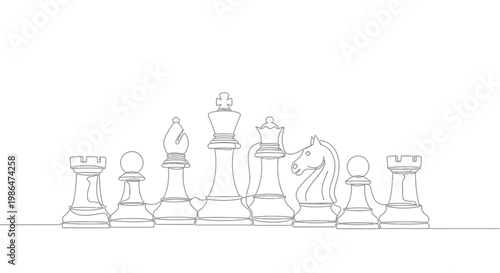 Chess Pieces Line Art - Strategy, Game, Competition, Royalty, Intellectual