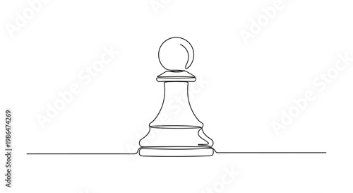 Single Chess Pawn Line Art, Minimalist Strategy Game Piece, White Background
