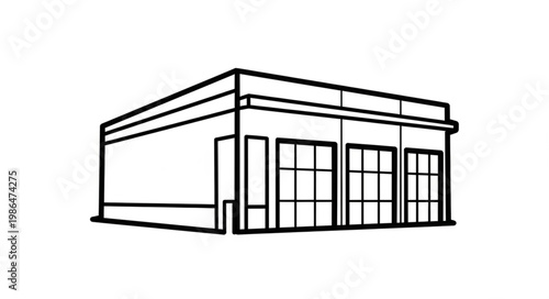 Modern Building Facade with Large Windows and Entrance.