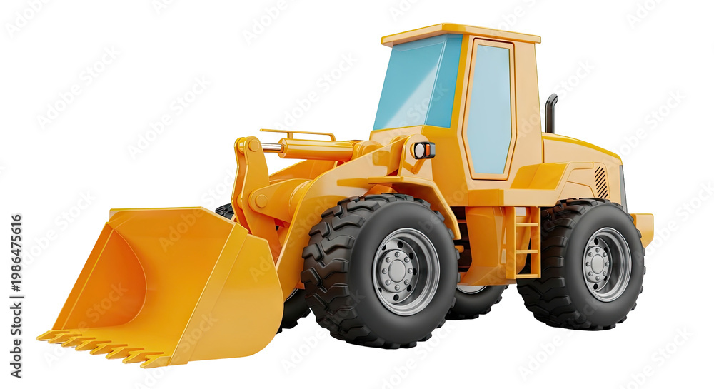 Fototapeta premium Cartoon Style Yellow Wheel Loader