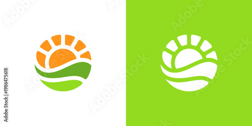 Dual meaning logo combining sunrise and farm elements, symbolizing renewal, agricultural growth, natural vitality, sustainability, and a hopeful future rooted in farming and nature.