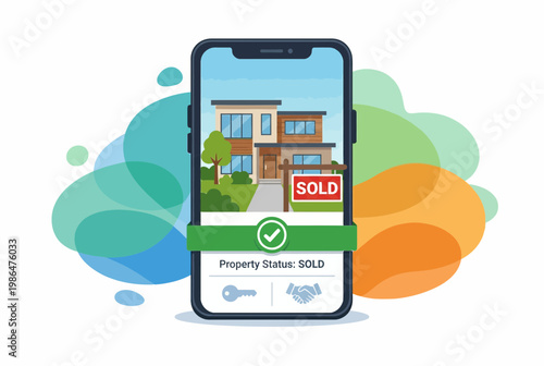 Digital Real Estate Mobile App Showing Sold Property Status