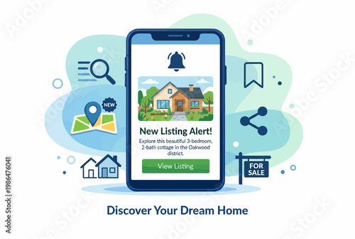 Real Estate Mobile App Interface for Home Buying and New Listings