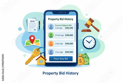 Digital Real Estate Auction App and Property Bid History Interface
