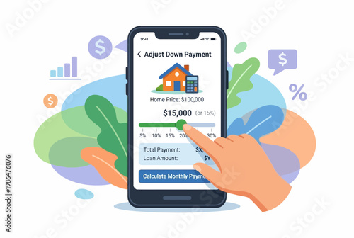 Mobile app interface for adjusting home loan down payment