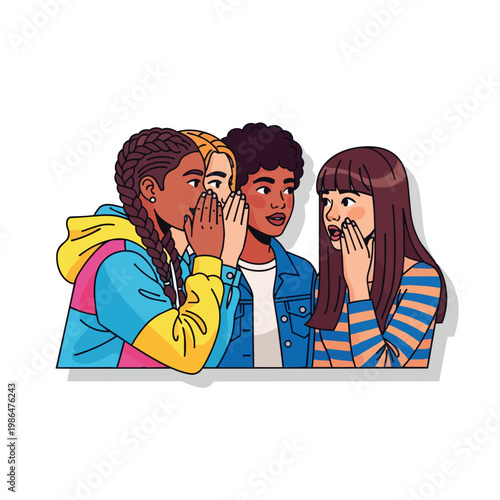 Diverse group of friends gossiping secretly.