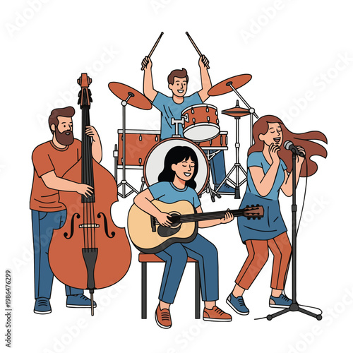 Band musicians playing music together live.