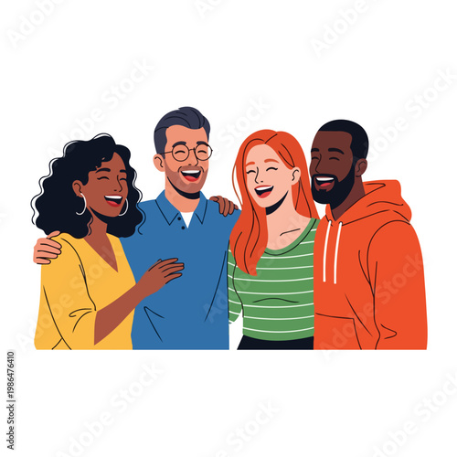 Diverse group of happy friends standing.