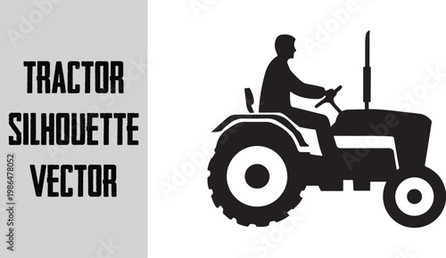 Black tractor silhouette farming equipment rural agriculture vector