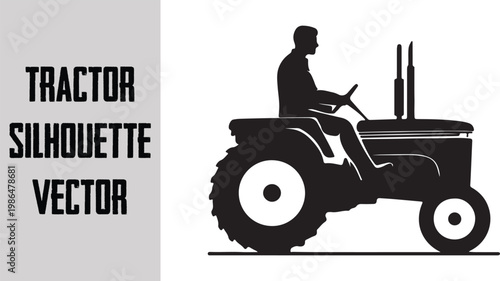 Farm tractor silhouette with driver agriculture machine vector isolated