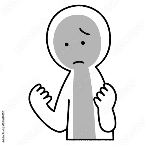 後悔して自分の手を見つめる白い人物のキャラクターのイラスト