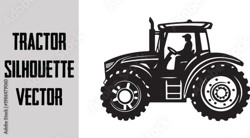 Industrial farming tractor silhouette, agriculture machinery concept