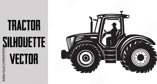 Flat tractor silhouette icon, agriculture farming symbol vector