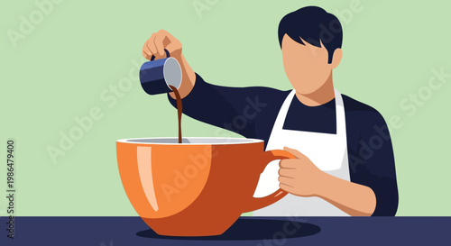 Home cook pouring liquid into a large pot during kitchen preparation.
