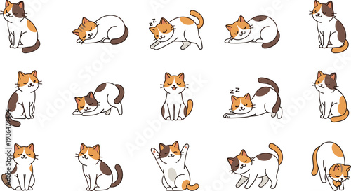 A collection of charming cartoon cats are depicted in various poses including sitting lying and sleeping positions high quality professional detailed modern elegant