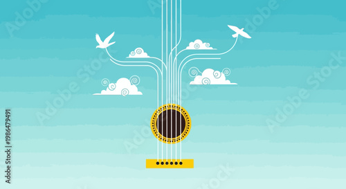 Futuristic vertical transit tunnel with glowing ring and birds soaring above the horizon.