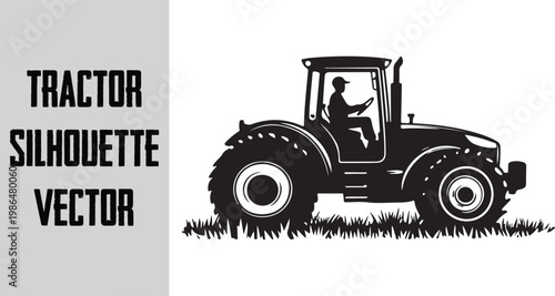 Vintage tractor silhouette, classic farming vehicle illustration
