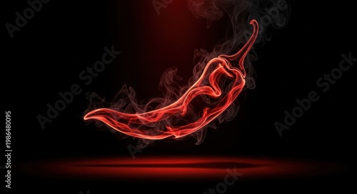 Swirling red vapor creating the artistic form of a spicy chili pepper
