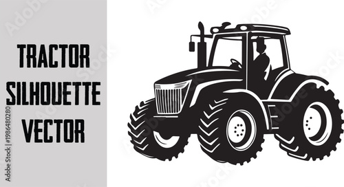 Tractor icon silhouette, simple agriculture vehicle symbol