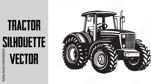 Tractor farming harvest concept, agriculture machine silhouette