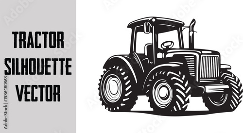 Heavy duty tractor silhouette, industrial farming machinery vector