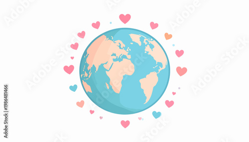 A Gentle Globe Embraced by a Cascade of Pink Hearts, Symbolizing Love and Global Unity