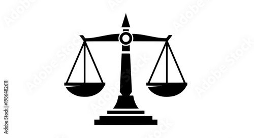 Modern scales of justice silhouette vector with geometric legal symbol isolated on white