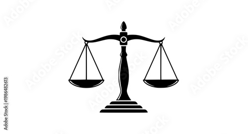 Scales of justice silhouette vector icon with balanced legal symbol isolated on white background