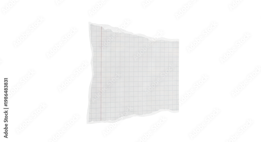 Fototapeta premium Torn graph paper with red margin line
