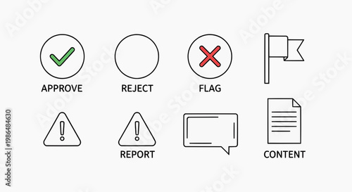 A collection of icons representing various actions and symbols for approval, rejection, and communication on a digital interface