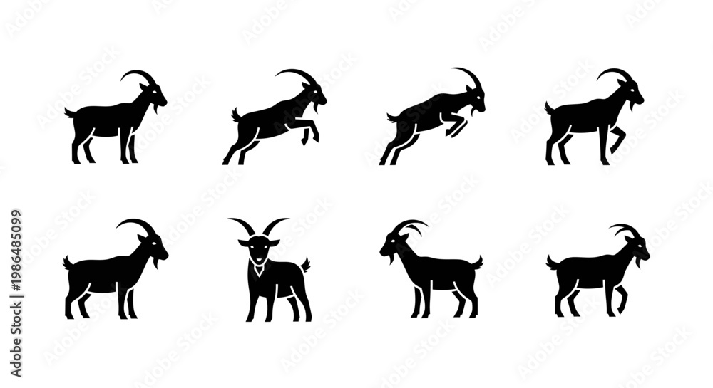 Obraz premium Collection of Silhouettes of Goats in Various Poses and Actions, Perfect for Design Projects