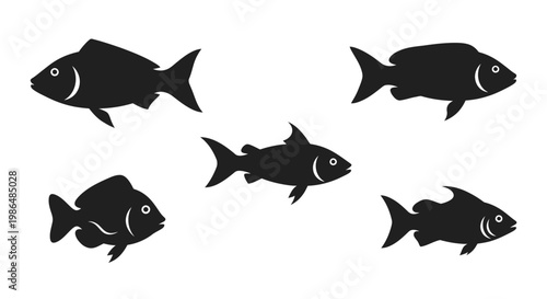 A sleek vector collection featuring various fish silhouettes, ideal for marine biology, aquaculture, or aquatic environment design projects