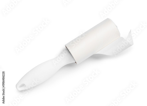 Sticky lint roller on white...