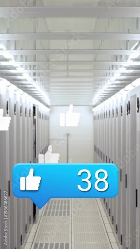 Vertical video: Blue bubble appearing rising like count sending thumbs showing growth in rack aisle