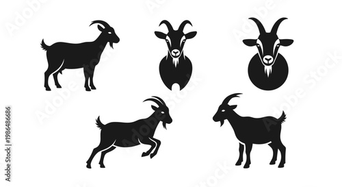 Collection of Goat Silhouettes showcasing various poses and perspectives, perfect for diverse design applications